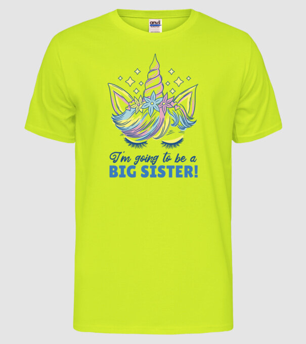 O să fiu un frate mai mare Unicorn model galben neon pe tricou