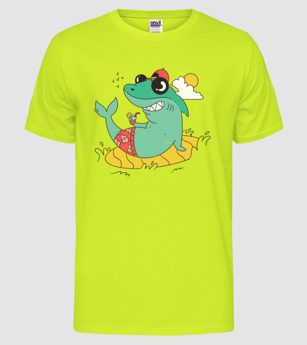 Rechin la plajă model galben neon pe tricou