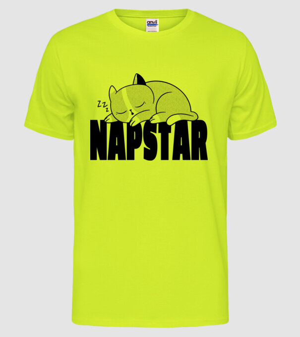Pisică Napstar model galben neon pe tricou