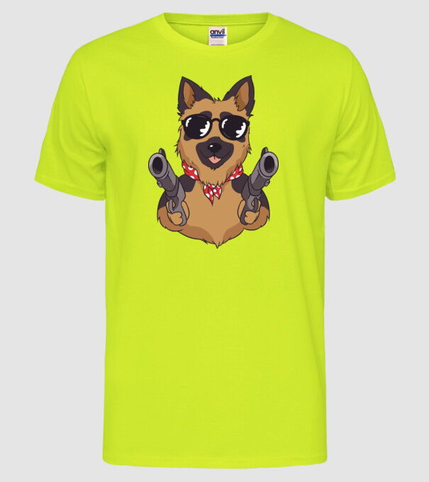 Ciobănesc german cu armă model galben neon pe tricou