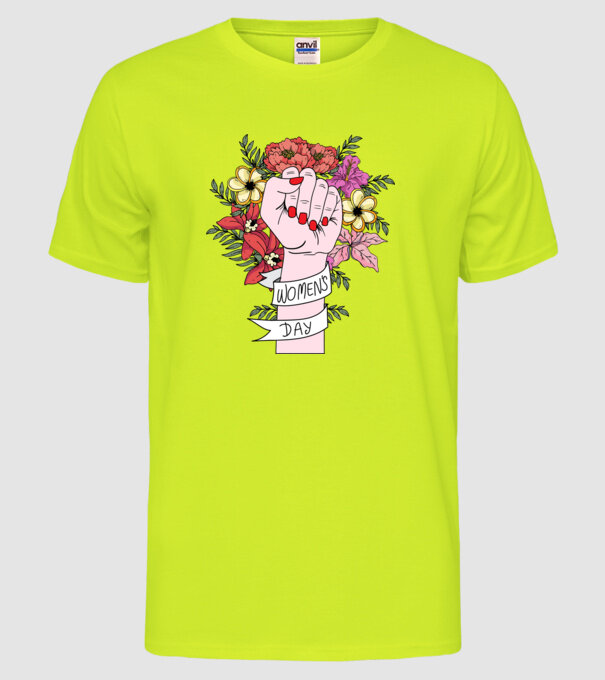 Ziua Internațională a Femeii 8 martie model galben neon pe tricou