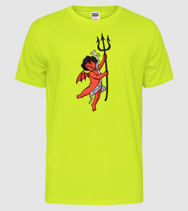 Diavol cu Țigaretă model galben neon pe tricou