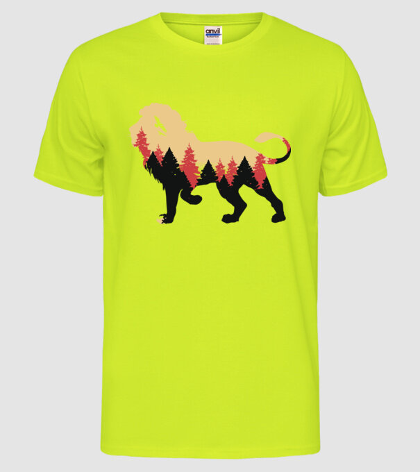 Siluetă Leu model galben neon pe tricou