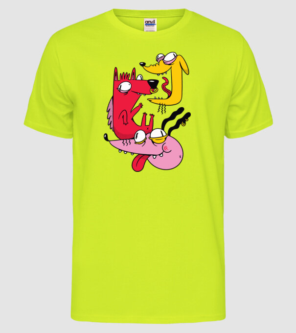 Câini nebuni model galben neon pe tricou