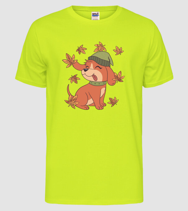 Câine Toamna model galben neon pe tricou