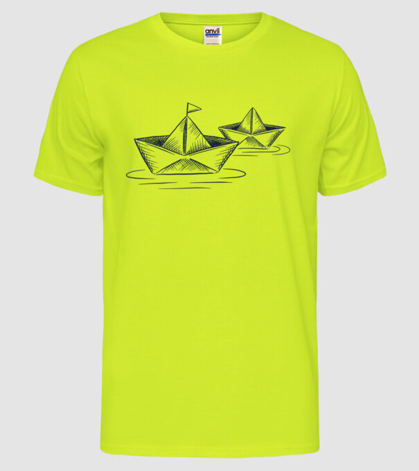 Barca de hârtie model galben neon pe tricou
