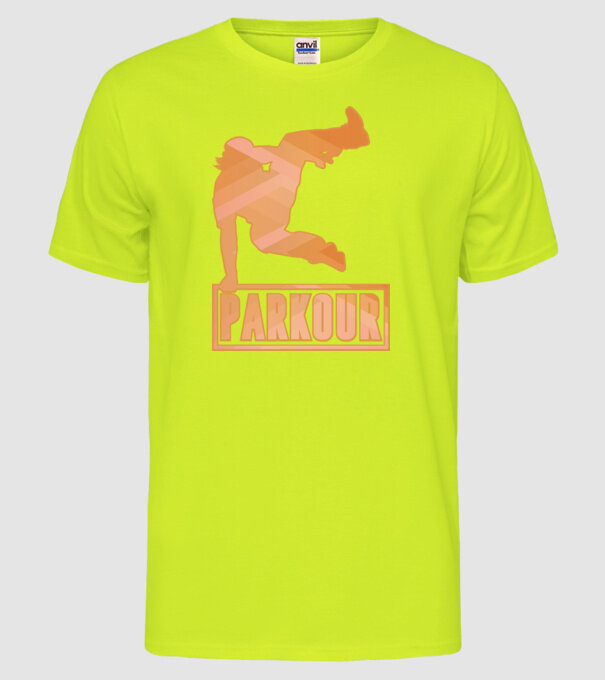 Tricou Parkour cu inscripție model galben neon pe tricou