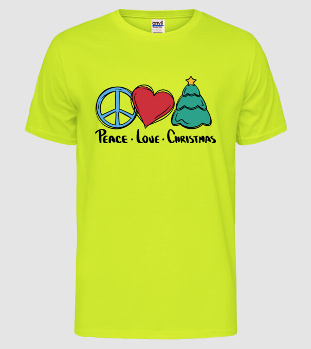 Peace Love Crăciun model galben neon pe tricou