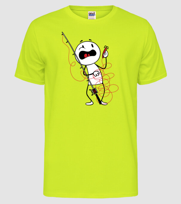 Încurcătură pescar model galben neon pe tricou