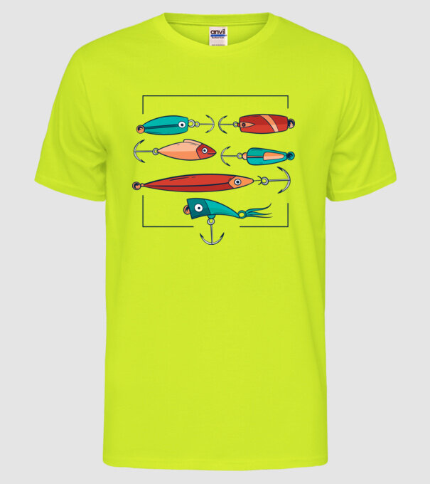 Pescuit la trena Momeli model galben neon pe tricou