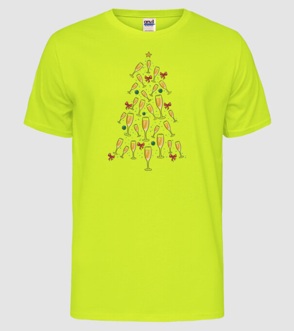 Pom de Crăciun cu Șampanie model galben neon pe tricou