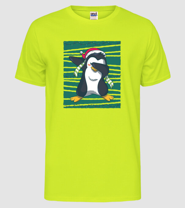 Pinguin DAB Crăciun model galben neon pe tricou