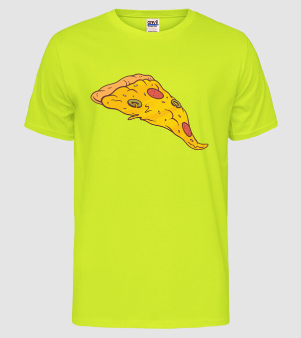 Felie de pizza Cuplu model galben neon pe tricou