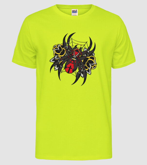 Păianjen model galben neon pe tricou