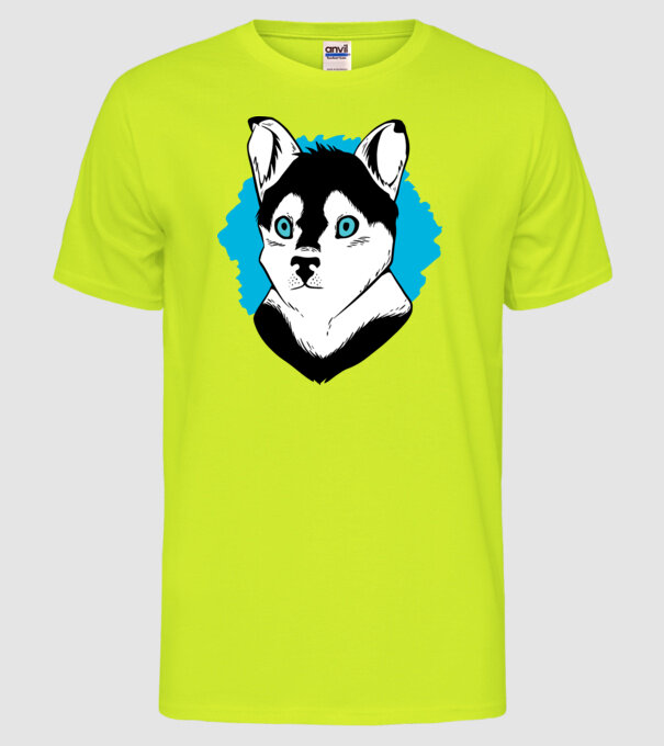 Câine Pomsky model galben neon pe tricou