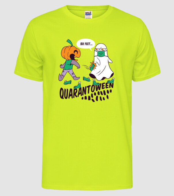 Quarantoween model galben neon pe tricou
