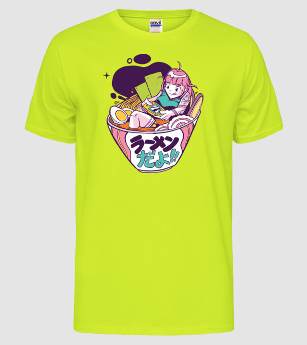 Ramen Anime Gamer fată model galben neon pe tricou