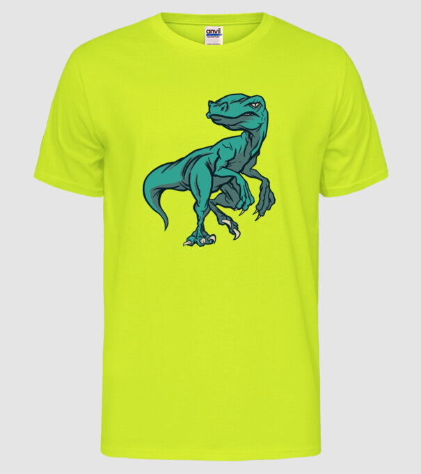 Dinozaur Raptor model galben neon pe tricou