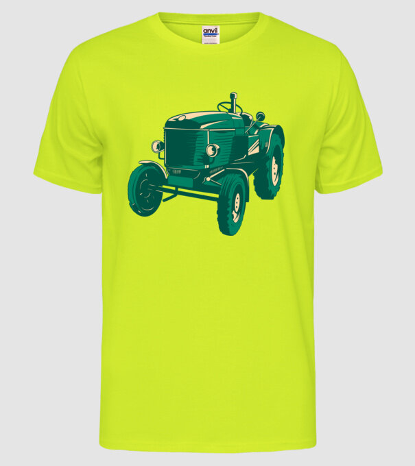Tractor vechi model galben neon pe tricou