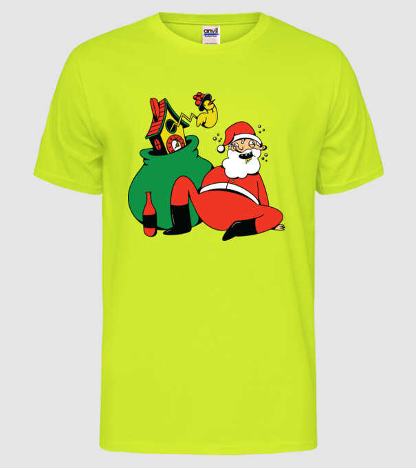 Moș Crăciun beat model galben neon pe tricou