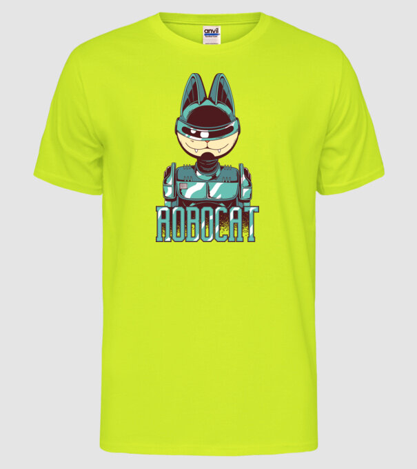 Robocat - Pisică Robot model galben neon pe tricou