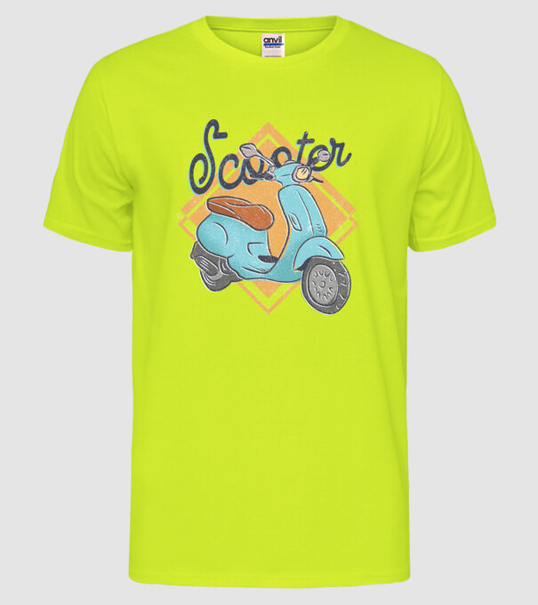 Scooter model galben neon pe tricou