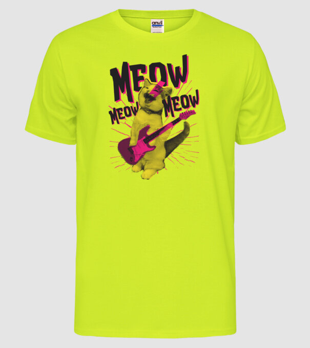 Pisică Rocker Meow model galben neon pe tricou