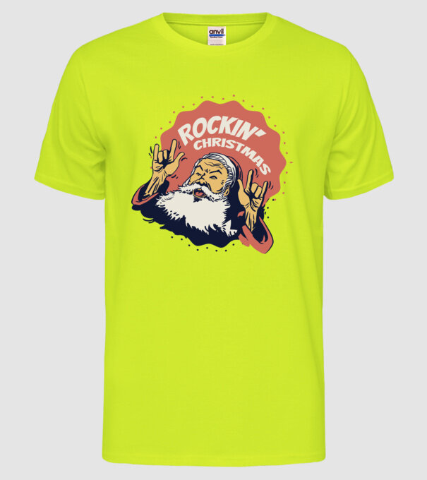'Rockin'' Christmas Crăciun' model galben neon pe tricou