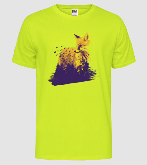Vulpe Pădure model galben neon pe tricou