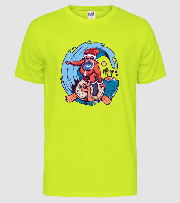 Santa Surf model galben neon pe tricou