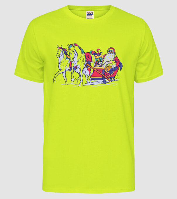 Santa Unicorn Moș Crăciun model galben neon pe tricou