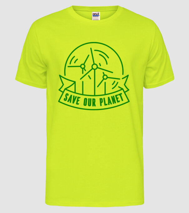 Save Our Planet - Ziua Pământului model galben neon pe tricou