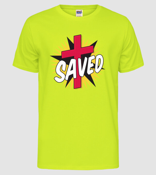 Saved Isus Cruce model galben neon pe tricou