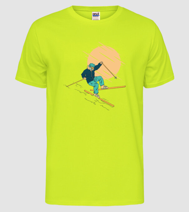 Căzătură schior model galben neon pe tricou