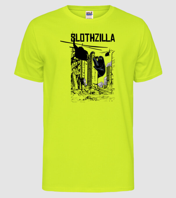 Slothzilla la atac amuzant tricou leneș amuzant model galben neon pe tricou