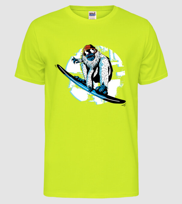Yeti Snowboarder model galben neon pe tricou