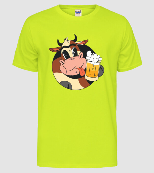 Vacă cu bere model galben neon pe tricou