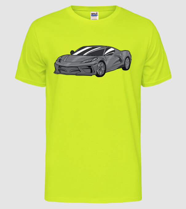 Mașină sport model galben neon pe tricou
