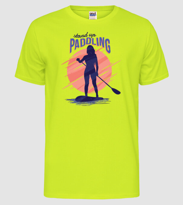 Tricou SUP Stand Up Paddle model galben neon pe tricou