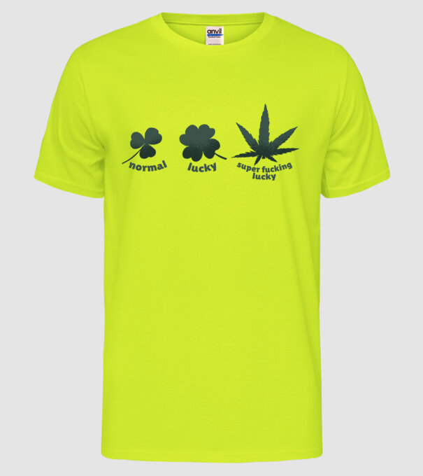 Super F*cking Lucky Cannabis model galben neon pe tricou