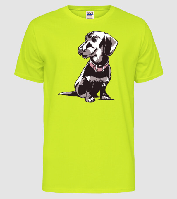 Teckel cu părul sârmos model galben neon pe tricou