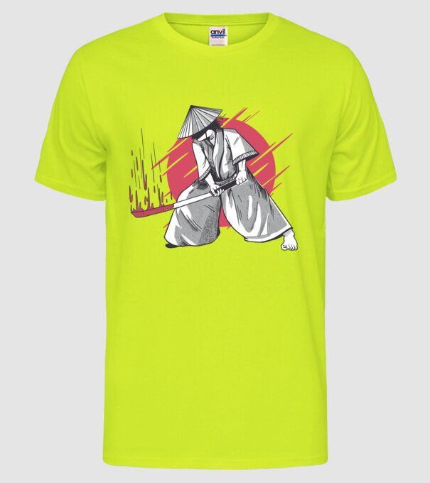 Sabie de samurai model galben neon pe tricou