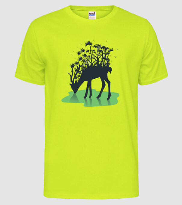 Natură cerb model galben neon pe tricou