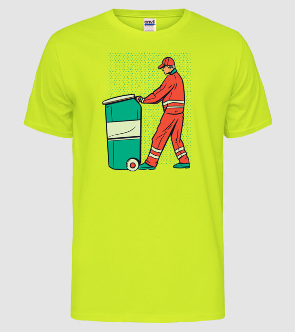 Gunoier model galben neon pe tricou