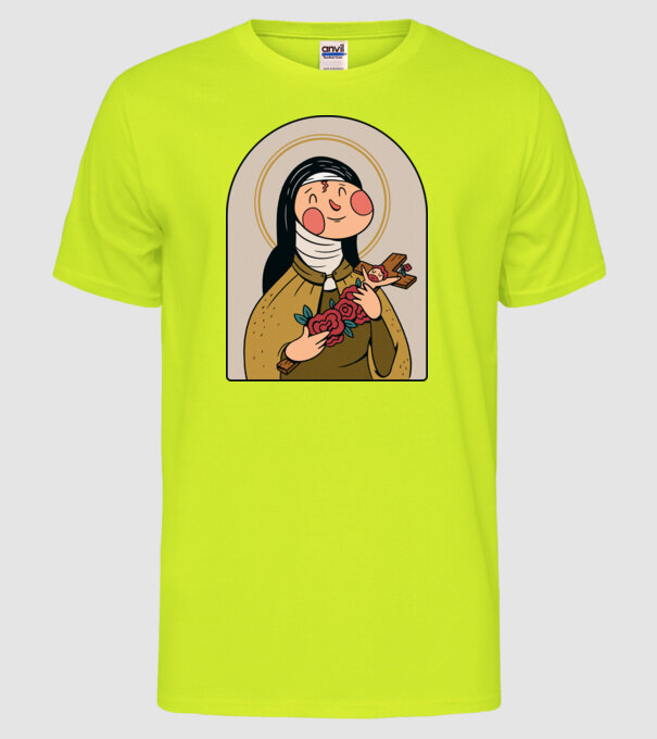 Sfânta Tereza model galben neon pe tricou