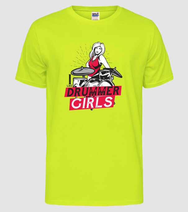Îmi plac fetele bateriste model galben neon pe tricou