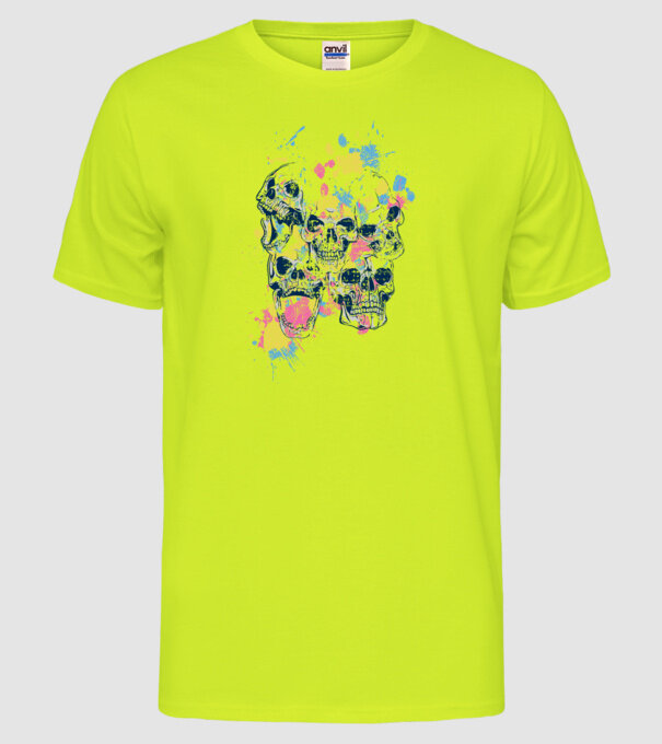 Cranii colorate model galben neon pe tricou