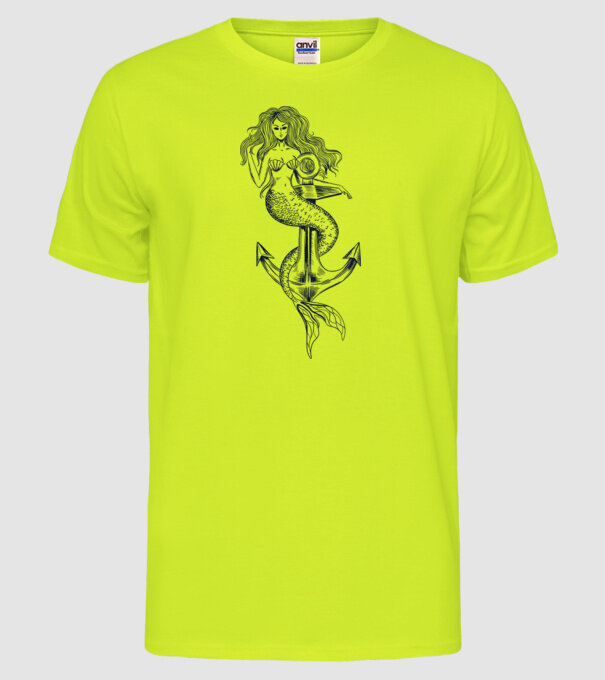 Ancoră sirenă model galben neon pe tricou
