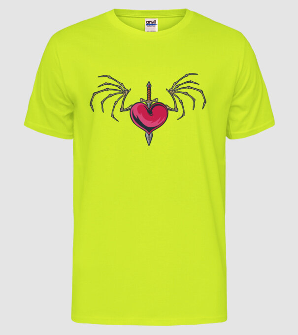 Inimă cu sabie model galben neon pe tricou