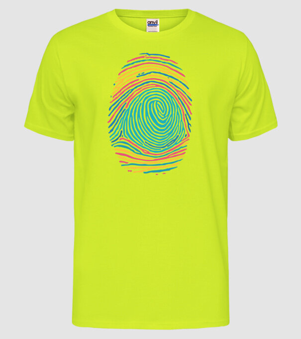 Amprentă curcubeu model galben neon pe tricou